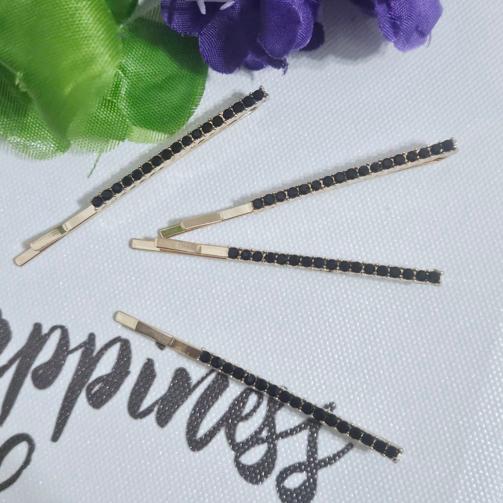 NWT Black/Gold Rhinestone Bobby Pin Set